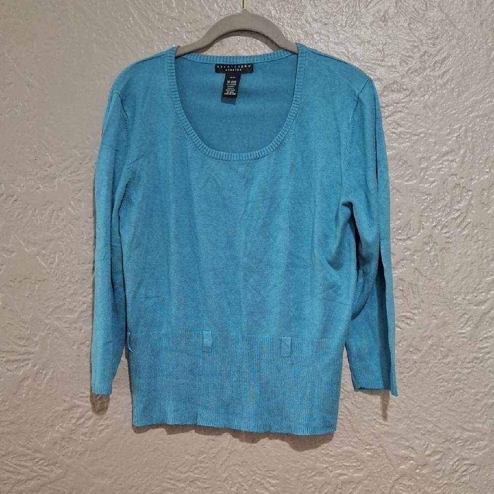 Apostrophe Teal Stretch Top Tees Long Slevee Size XL